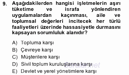 Kurumsal Sosyal Sorumluluk 2014 - 2015 Ara Sınavı 9.Soru