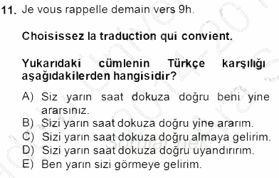 Turizm İçin Fransızca 1 2014 - 2015 Ara Sınavı 11.Soru