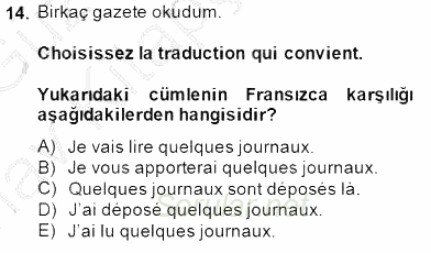 Turizm İçin Fransızca 1 2014 - 2015 Ara Sınavı 14.Soru