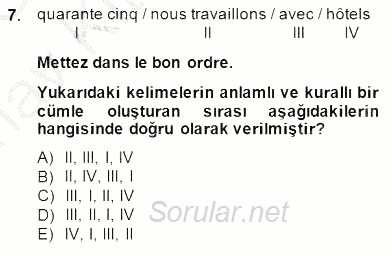 Turizm İçin Fransızca 1 2014 - 2015 Ara Sınavı 7.Soru