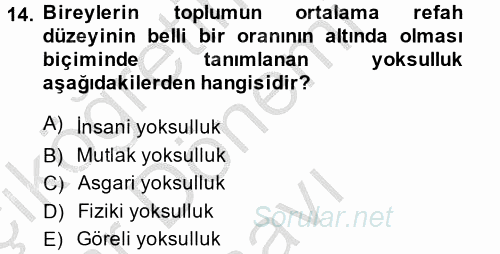 Gelir Dağılımı ve Yoksulluk 2013 - 2014 Dönem Sonu Sınavı 14.Soru