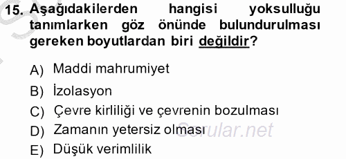 Gelir Dağılımı ve Yoksulluk 2013 - 2014 Dönem Sonu Sınavı 15.Soru