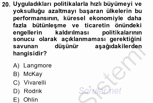 Gelir Dağılımı ve Yoksulluk 2013 - 2014 Dönem Sonu Sınavı 20.Soru