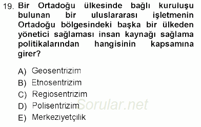 Uluslararası İşletmecilik 2012 - 2013 Ara Sınavı 19.Soru