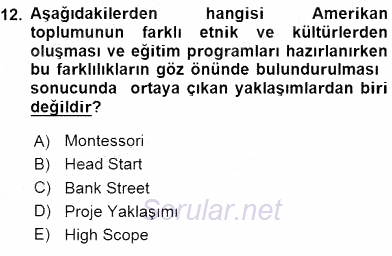 Çocuk Gelişiminde Alan Çalışmaları 2015 - 2016 Dönem Sonu Sınavı 12.Soru