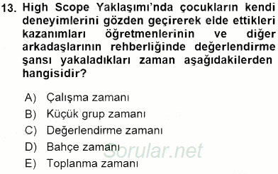 Çocuk Gelişiminde Alan Çalışmaları 2015 - 2016 Dönem Sonu Sınavı 13.Soru