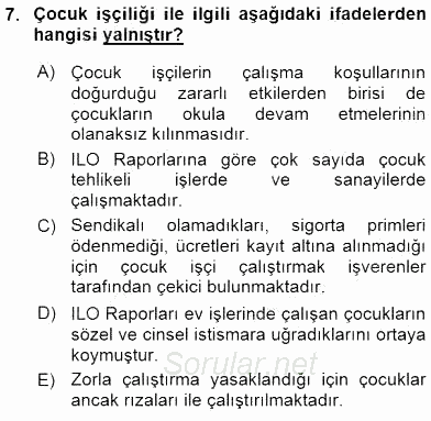 Çocuk Gelişiminde Alan Çalışmaları 2015 - 2016 Dönem Sonu Sınavı 7.Soru