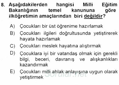 Çocuk Gelişiminde Alan Çalışmaları 2015 - 2016 Dönem Sonu Sınavı 8.Soru