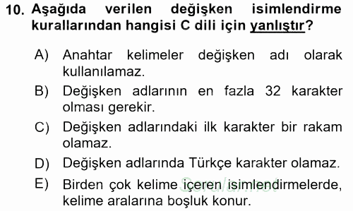 Bilgisayar Ve Programlamaya Giriş 2016 - 2017 Dönem Sonu Sınavı 10.Soru