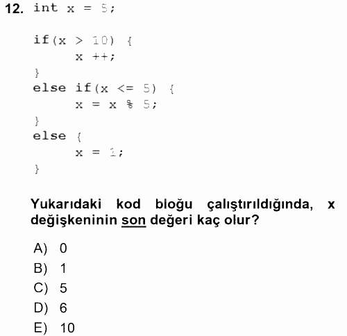 Bilgisayar Ve Programlamaya Giriş 2016 - 2017 Dönem Sonu Sınavı 12.Soru