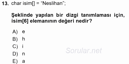 Bilgisayar Ve Programlamaya Giriş 2016 - 2017 Dönem Sonu Sınavı 13.Soru