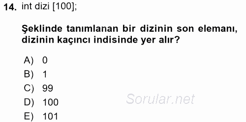 Bilgisayar Ve Programlamaya Giriş 2016 - 2017 Dönem Sonu Sınavı 14.Soru