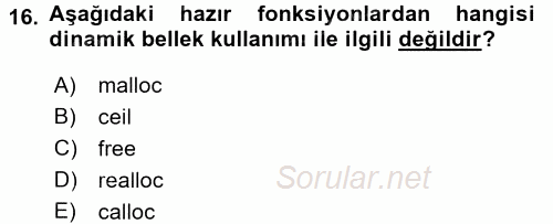 Bilgisayar Ve Programlamaya Giriş 2016 - 2017 Dönem Sonu Sınavı 16.Soru