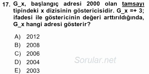 Bilgisayar Ve Programlamaya Giriş 2016 - 2017 Dönem Sonu Sınavı 17.Soru