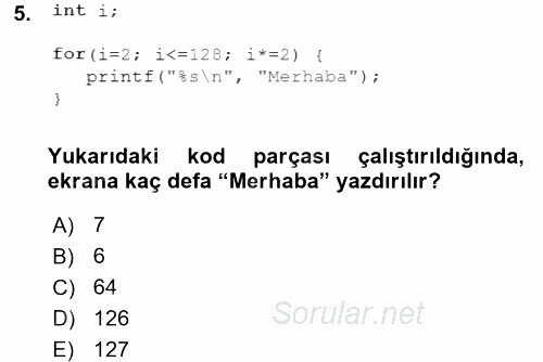 Bilgisayar Ve Programlamaya Giriş 2016 - 2017 Dönem Sonu Sınavı 5.Soru