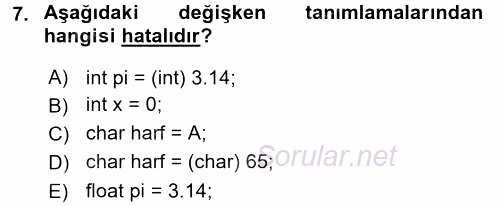 Bilgisayar Ve Programlamaya Giriş 2016 - 2017 Dönem Sonu Sınavı 7.Soru