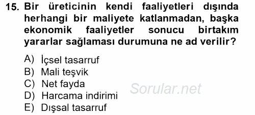 Maliye Politikası 2 2014 - 2015 Tek Ders Sınavı 15.Soru