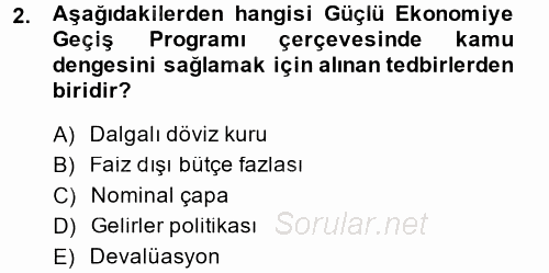 Maliye Politikası 2 2014 - 2015 Tek Ders Sınavı 2.Soru