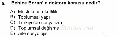 Türk Sosyologları 2012 - 2013 Dönem Sonu Sınavı 5.Soru