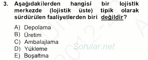 Çağdaş Lojistik Uygulamaları 2012 - 2013 Ara Sınavı 3.Soru