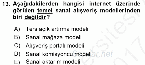 E-Perakendecilik 2016 - 2017 Ara Sınavı 13.Soru