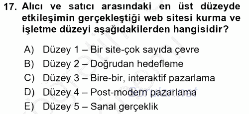 E-Perakendecilik 2016 - 2017 Ara Sınavı 17.Soru