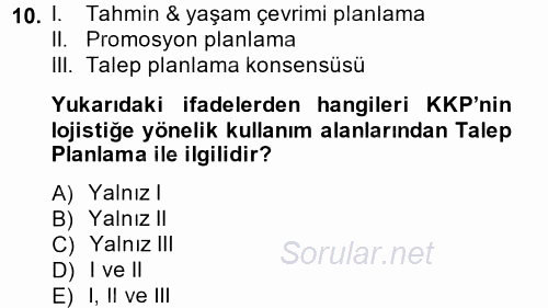 Lojistikte Teknoloji Kullanımı 2014 - 2015 Dönem Sonu Sınavı 10.Soru