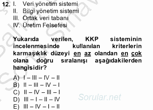 Lojistikte Teknoloji Kullanımı 2014 - 2015 Dönem Sonu Sınavı 12.Soru