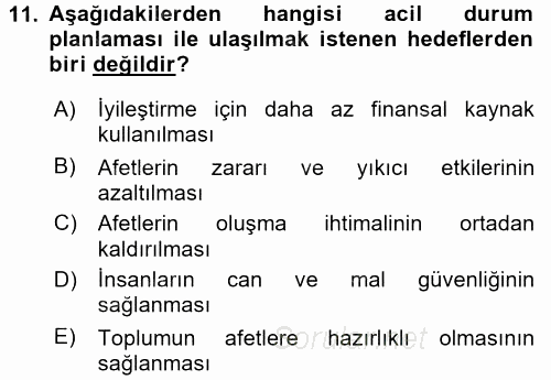 Acil Durum Bilgisi ve Yönetimine Giriş 2017 - 2018 Ara Sınavı 11.Soru