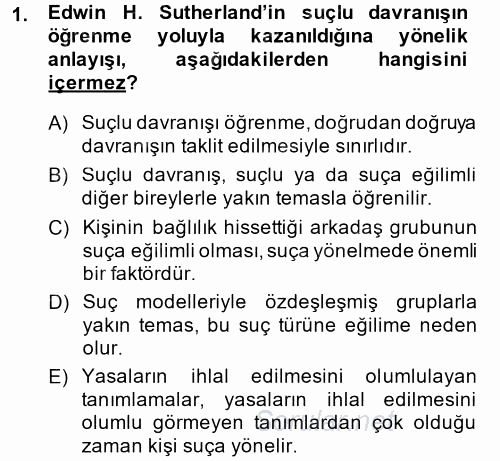 Suç Önleme Modelleri 2014 - 2015 Tek Ders Sınavı 1.Soru