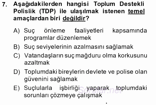 Suç Önleme Modelleri 2014 - 2015 Tek Ders Sınavı 7.Soru