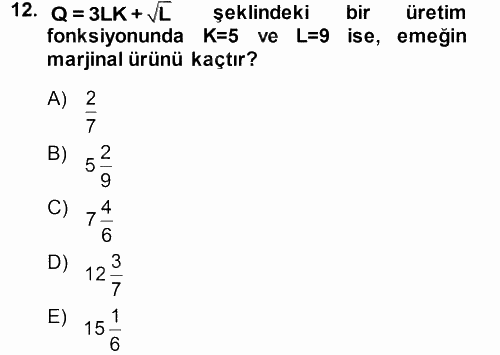 Matematiksel İktisat 2013 - 2014 Dönem Sonu Sınavı 12.Soru