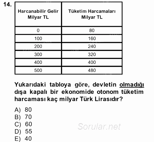 İktisada Giriş 2014 - 2015 Tek Ders Sınavı 14.Soru