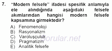 Moders Felsefe 1 2012 - 2013 Ara Sınavı 7.Soru