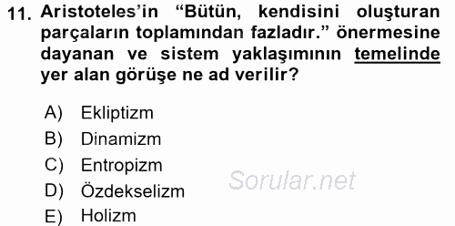 İşletme Yönetimi 2017 - 2018 Ara Sınavı 11.Soru