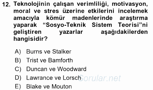 İşletme Yönetimi 2017 - 2018 Ara Sınavı 12.Soru