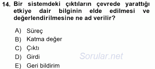 İşletme Yönetimi 2017 - 2018 Ara Sınavı 14.Soru