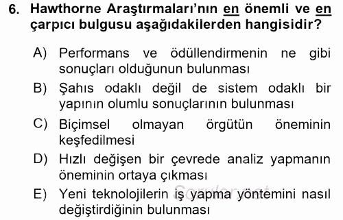 İşletme Yönetimi 2017 - 2018 Ara Sınavı 6.Soru