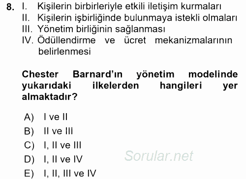 İşletme Yönetimi 2017 - 2018 Ara Sınavı 8.Soru