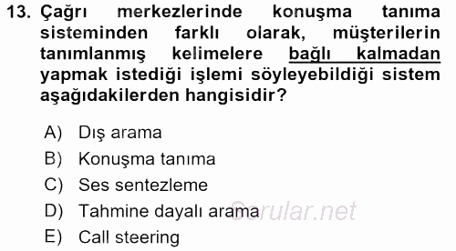 Çağrı Merkezi Yönetimi 2 2015 - 2016 Ara Sınavı 13.Soru