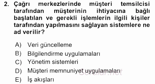 Çağrı Merkezi Yönetimi 2 2015 - 2016 Ara Sınavı 2.Soru