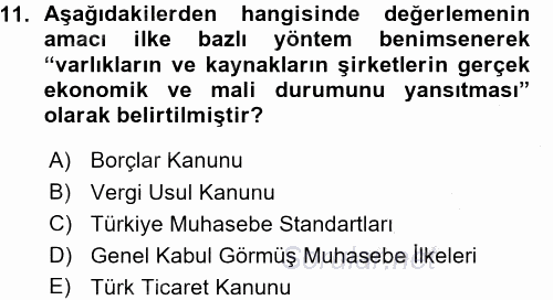 Envanter ve Bilanço 2015 - 2016 Ara Sınavı 11.Soru