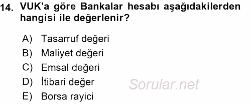 Envanter ve Bilanço 2015 - 2016 Ara Sınavı 14.Soru