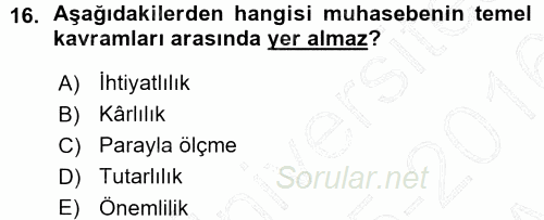 Envanter ve Bilanço 2015 - 2016 Ara Sınavı 16.Soru