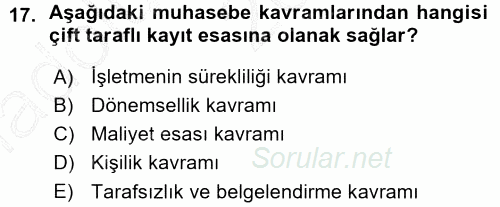 Envanter ve Bilanço 2015 - 2016 Ara Sınavı 17.Soru