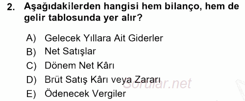 Envanter ve Bilanço 2015 - 2016 Ara Sınavı 2.Soru