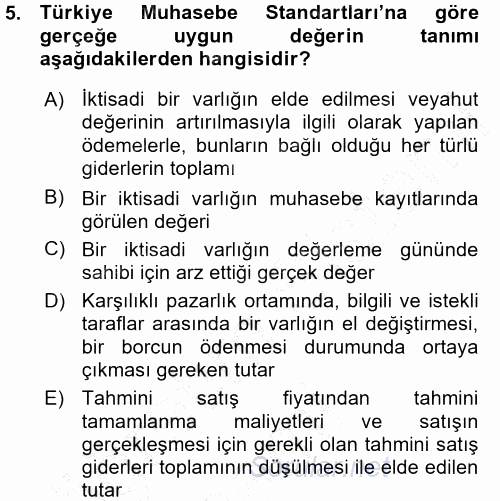 Envanter ve Bilanço 2015 - 2016 Ara Sınavı 5.Soru