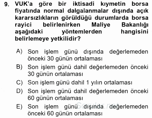 Envanter ve Bilanço 2015 - 2016 Ara Sınavı 9.Soru