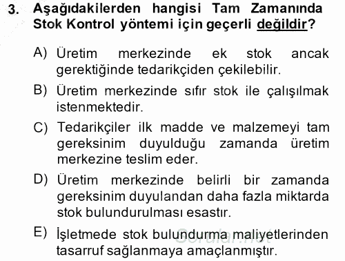 Maliyet Muhasebesi 2013 - 2014 Dönem Sonu Sınavı 3.Soru