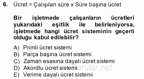Maliyet Muhasebesi 2013 - 2014 Dönem Sonu Sınavı 6.Soru